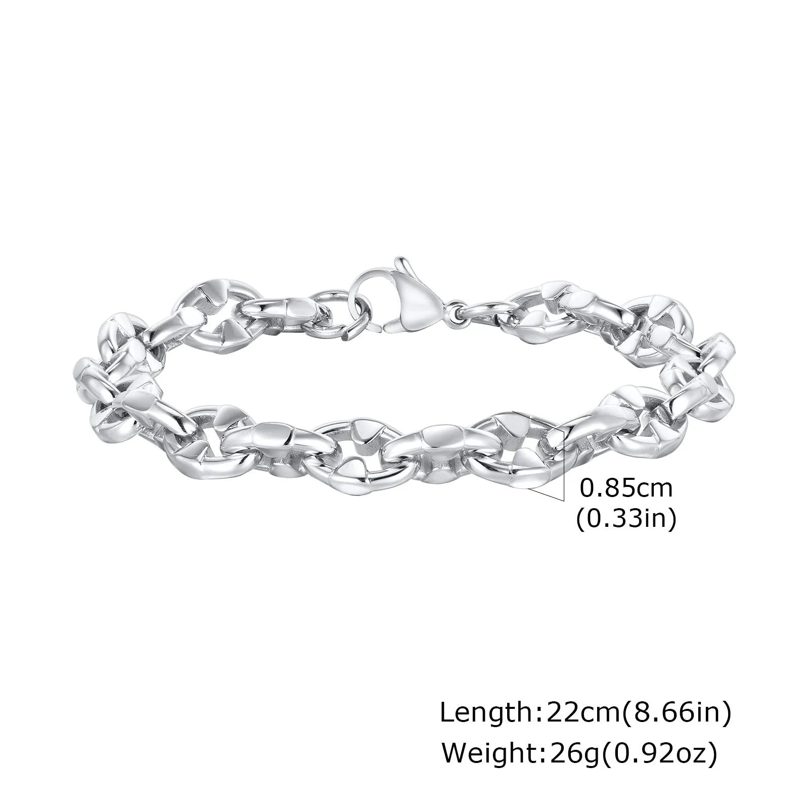 Stainless steel geometric chain bracelet for men with thick links and hip hop style