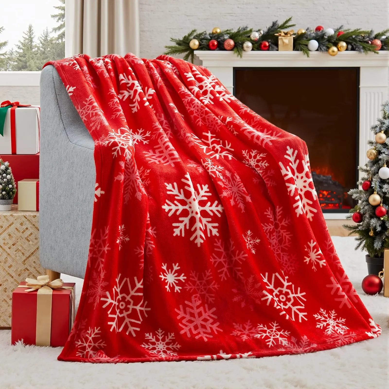 Christmas blanket in soft flannel and warm plush fabric with American style design