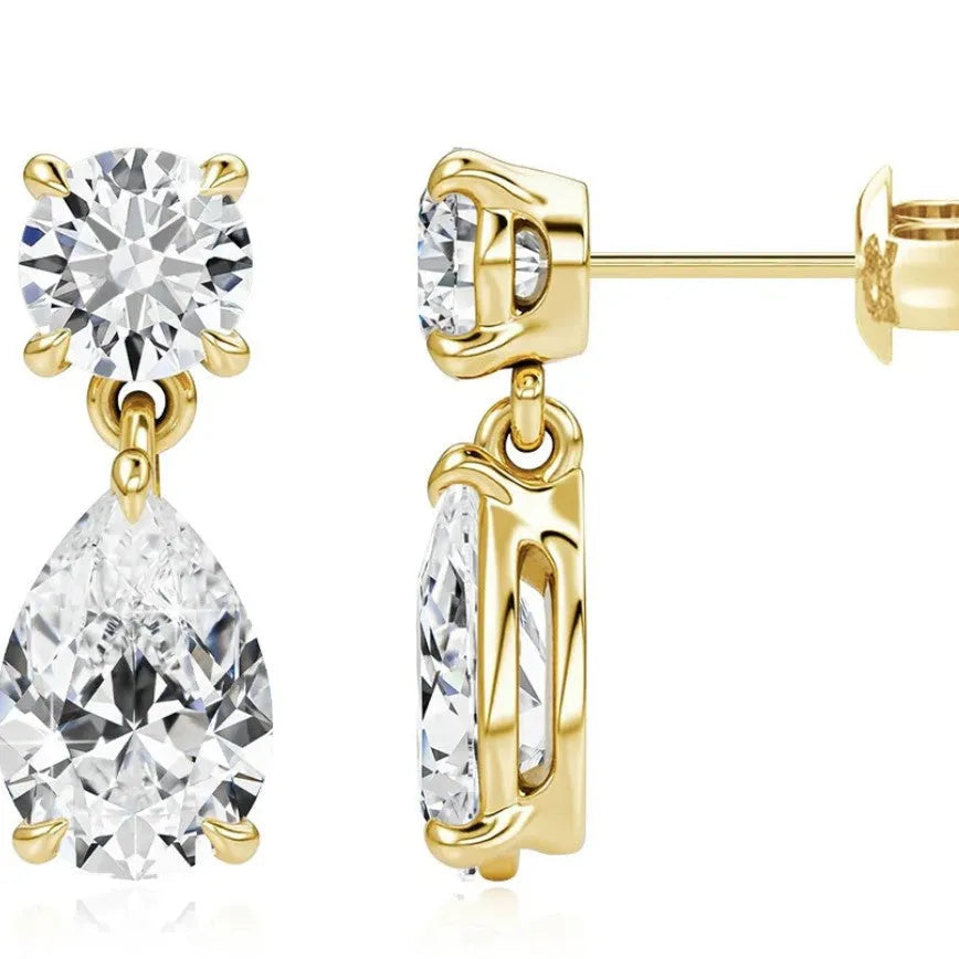 925 sterling silver water drop moissanite stud earrings with geometric design in gold or silver plate