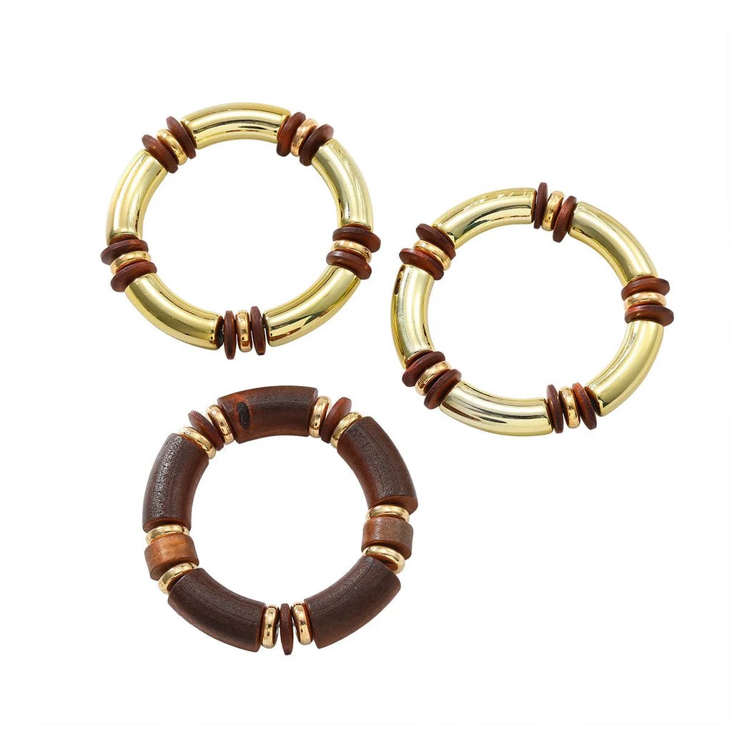 Women's multi-layer wooden and alloy necklace and bracelet jewellery set