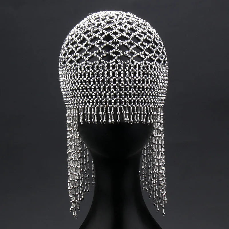 Handmade beaded belly dance hair ornament with alloy construction and tassel decoration