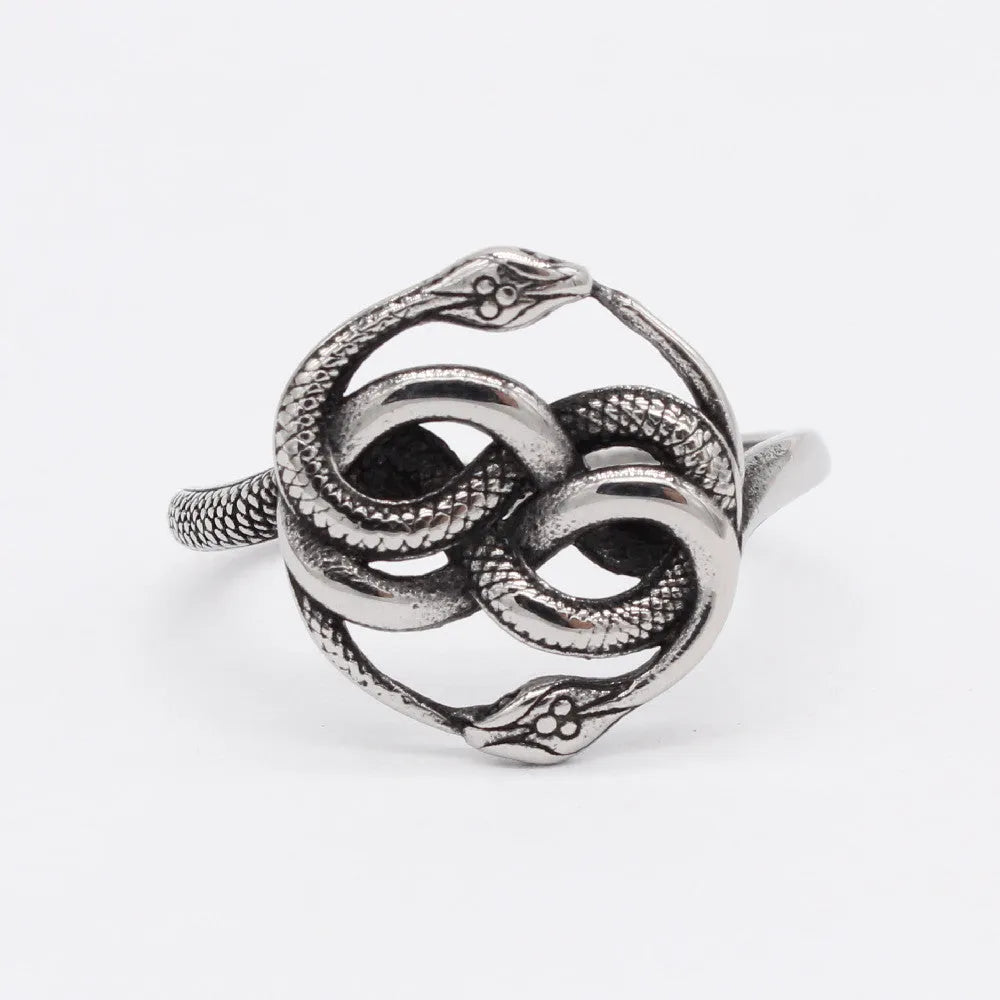 Steel colour titanium steel snake ring with retro design on finger