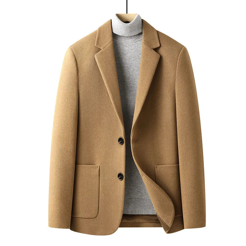 Men's slim-fit grey wool suit jacket for autumn and winter wear