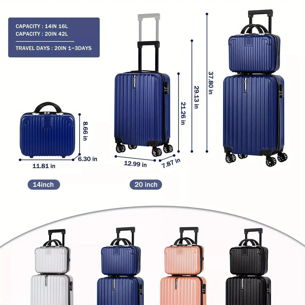 Two aluminium alloy travel trunks, sizes 14 inch and 20 inch, in a light towel colour.