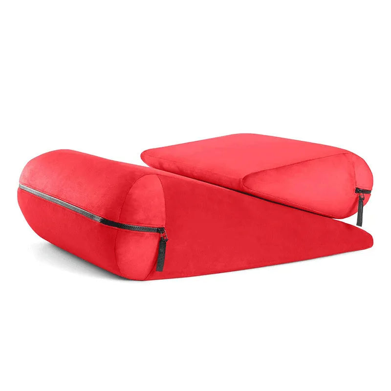 Triangular high density sponge cushion with embroidery, 68x33x25cm, in red, grey, black, lake blue or peach