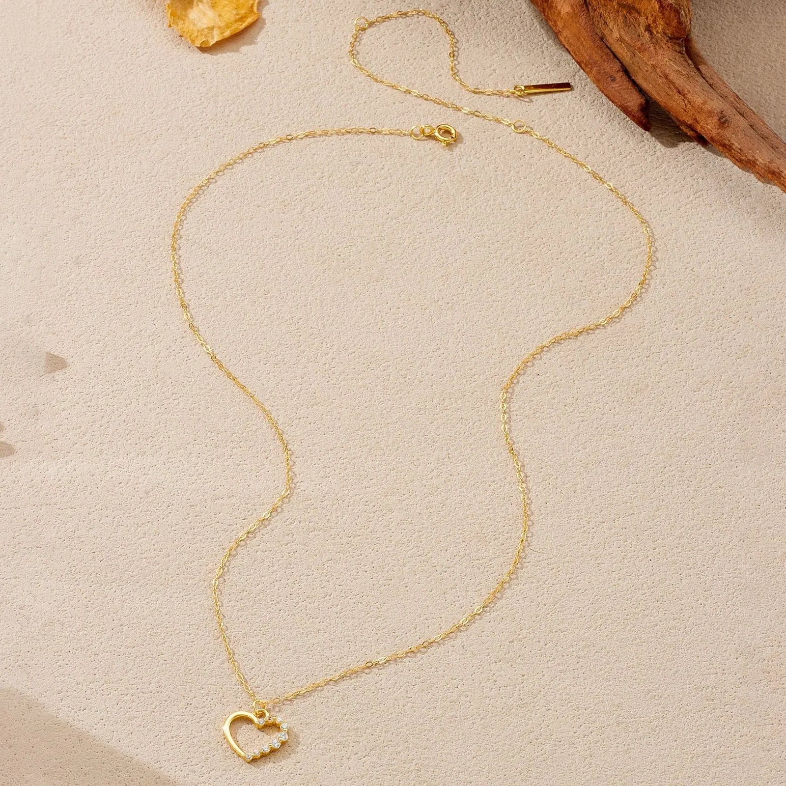 Sterling silver hollow heart necklace with regular chain in silver tone