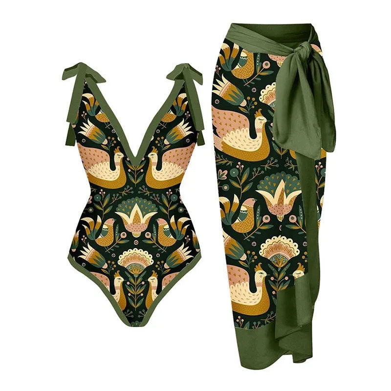 Women's solid colour one-piece swimsuit with spaghetti straps and removable skirt