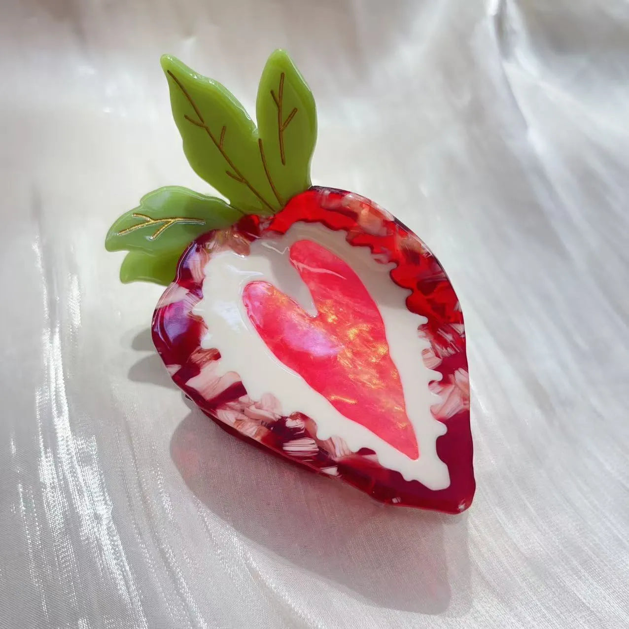 Strawberry hairpin for girls in red or pink colour with handmade pastoral style