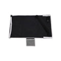 Blue portable children's aircraft seat extender with attached pedal and matching drawstring storage pocket.