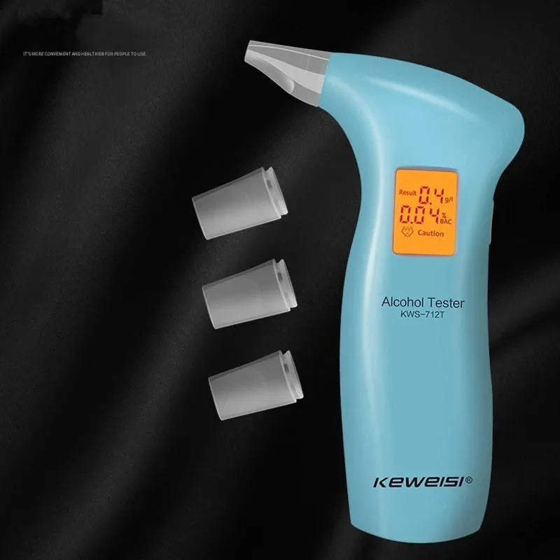 Portable orange breath alcohol tester with replaceable mouthpieces for driver safety
