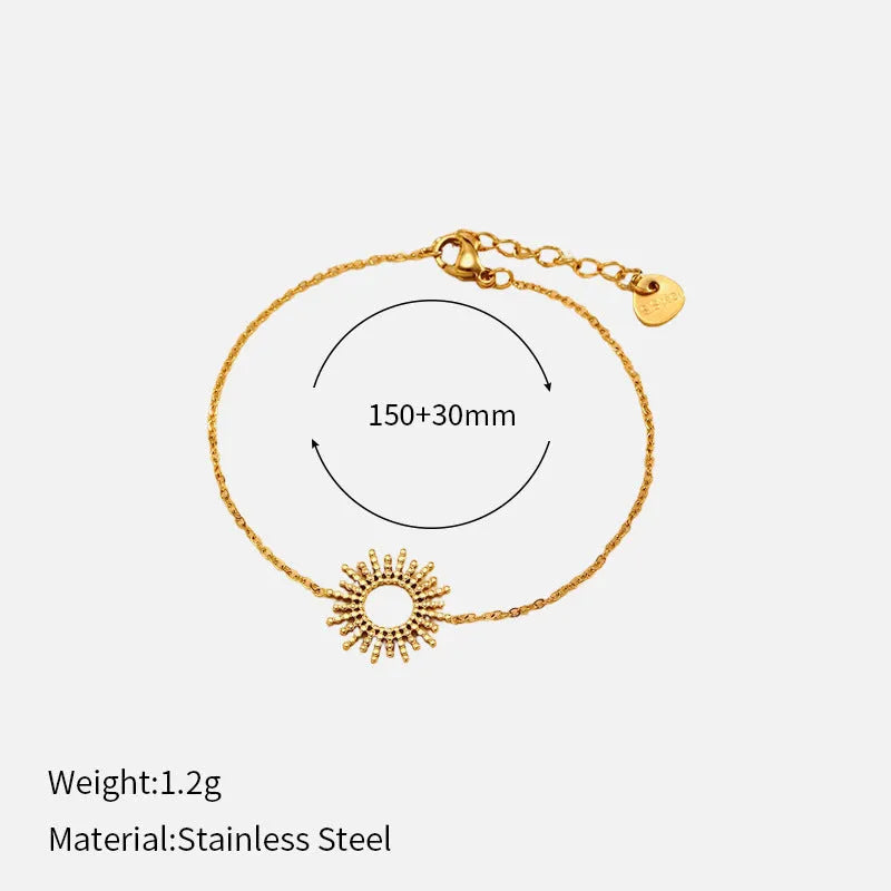 Sunflower jewellery set with gold necklace and bracelet featuring geometric chain design