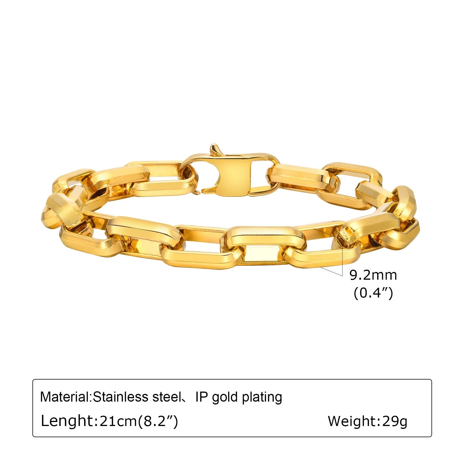 Men's titanium steel square chain bracelet in steel, gold, black, or retro electroplated finishes.