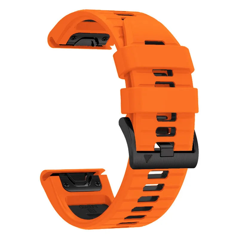 Fenix87pro6 two-colour quick release silicone watch strap for Garmin Fenix models in Army Green Black.