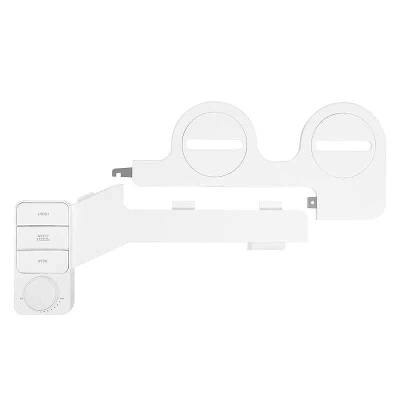 Pure white KB06 manual button-operated toilet cleaning tool with detachable nozzle and water fittings.