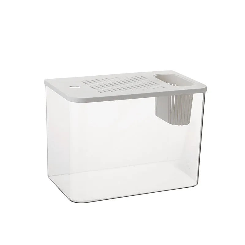 Black or white plastic betta fish tank with cover measuring 32cm wide by 18.5cm deep by 23cm high