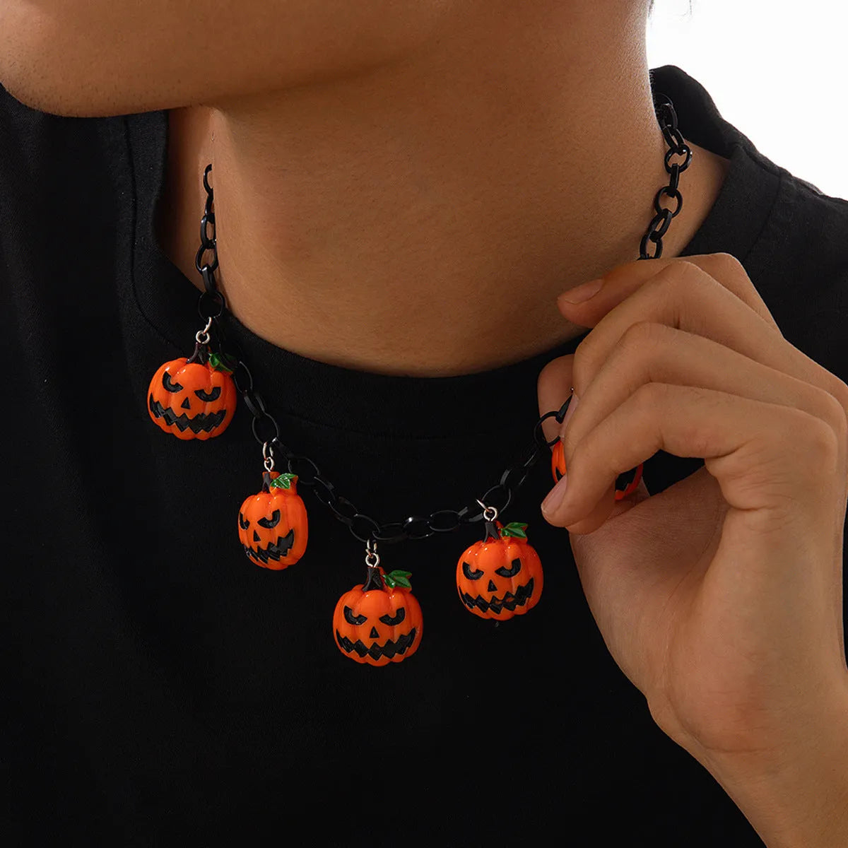 Halloween ghost pumpkin necklace with acrylic pendant in mixed colour 06705 on regular chain