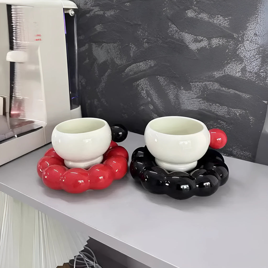Ceramic coffee cup and dish set in Nordic simple style, 250ml capacity, high temperature resistant.