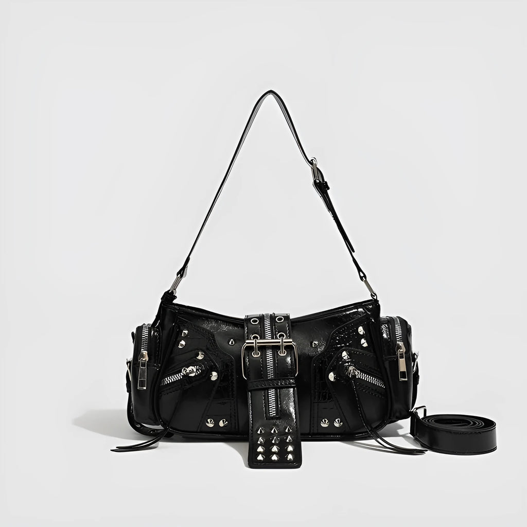 Black European American retro oil wax leather handbag with three-dimensional dumpling shape and shoulder strap