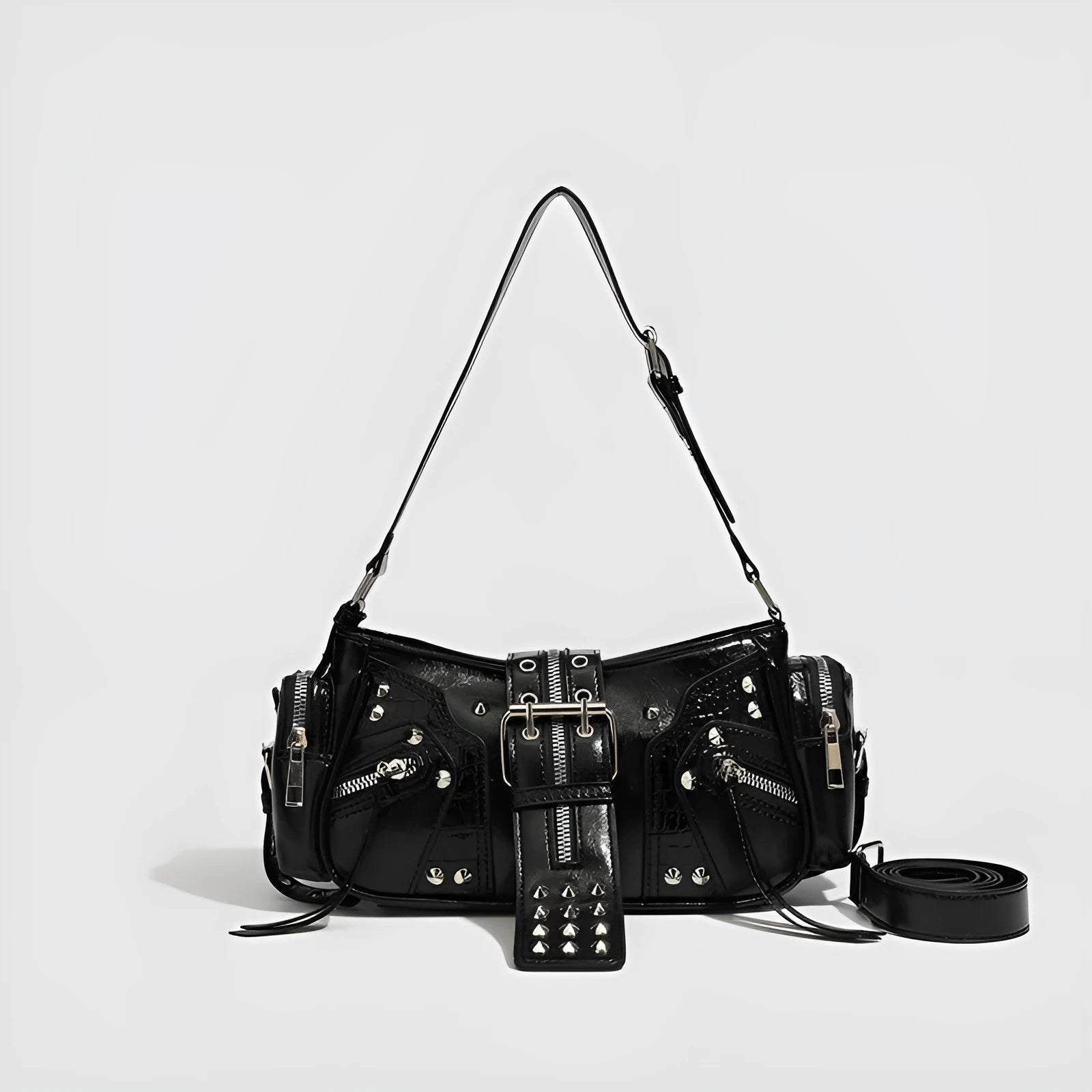 Black European American retro oil wax leather handbag with three-dimensional dumpling shape and shoulder strap