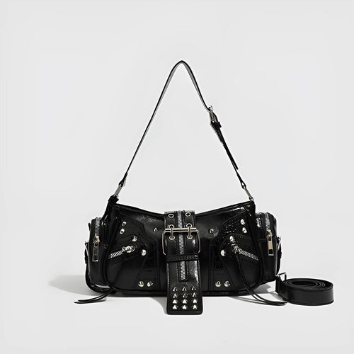 Black European American retro oil wax leather handbag with three-dimensional dumpling shape and shoulder strap