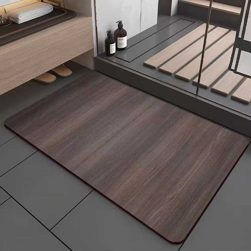 American style wood grain patterned diatom ooze bathroom floor mat in square shape