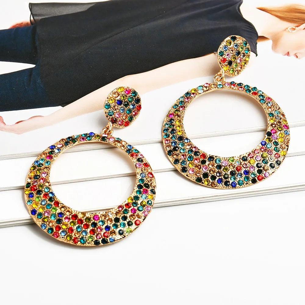 Coloured metal diamond cartoon style round pendant earrings for women