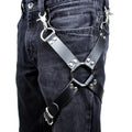 Black leggings with leather accessories and trim detailing in PU leather material