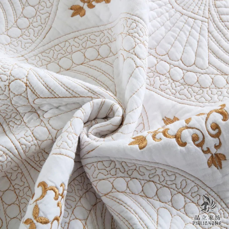 European-style embroidery bed cover set with pleated edging for 1.8m beds