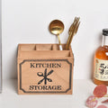 Wooden kitchen storage box with grid dividers for knives forks chopsticks