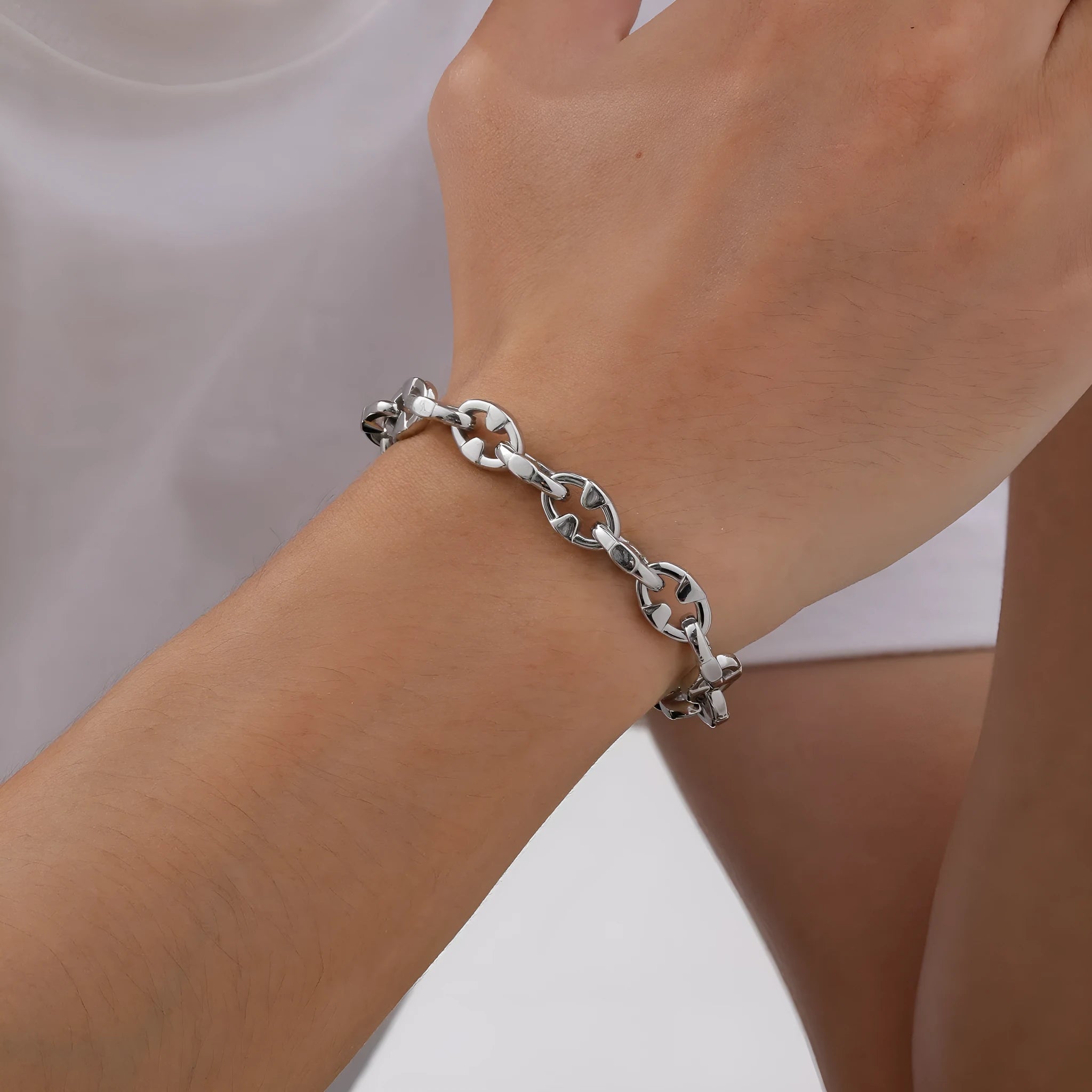 Stainless steel geometric chain bracelet for men with thick links and hip hop style