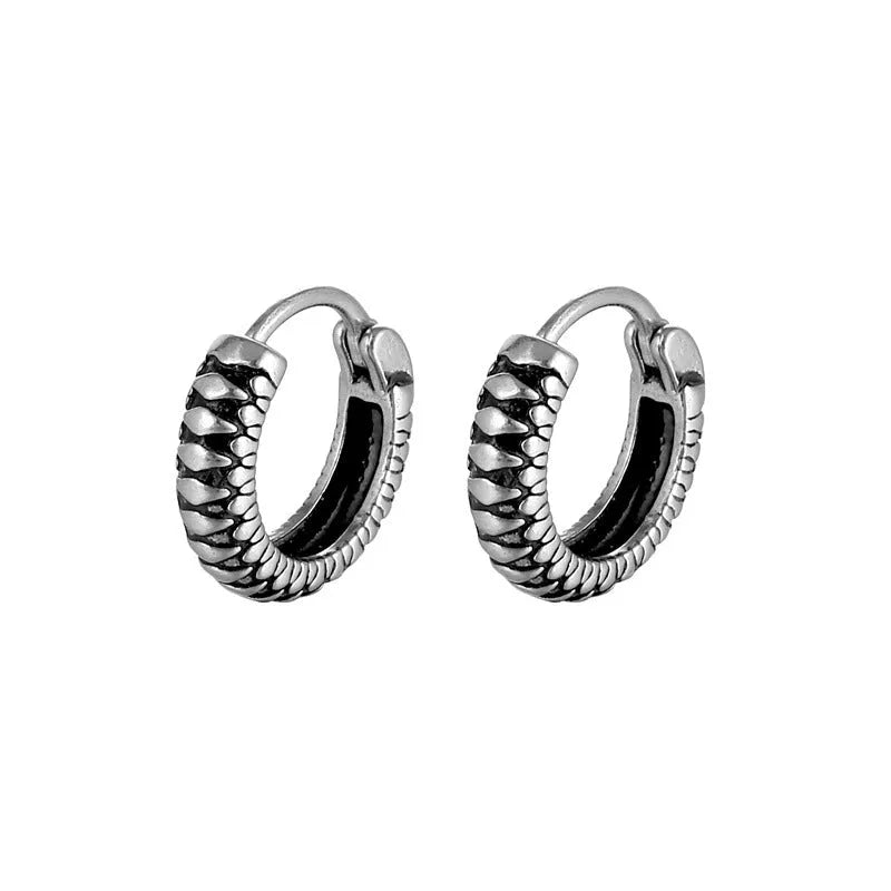Geometric titanium steel retro twist earrings with stripe pattern in silver colour