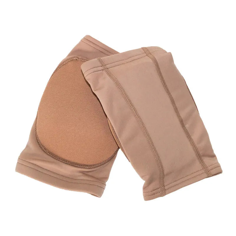 Ballet dance knee pads in skin colour and black colours, showing kneecap protection design