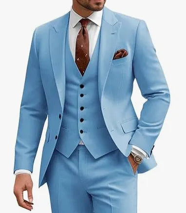Men's slim fit three-piece suit in acetate blend fabric for weddings and business occasions