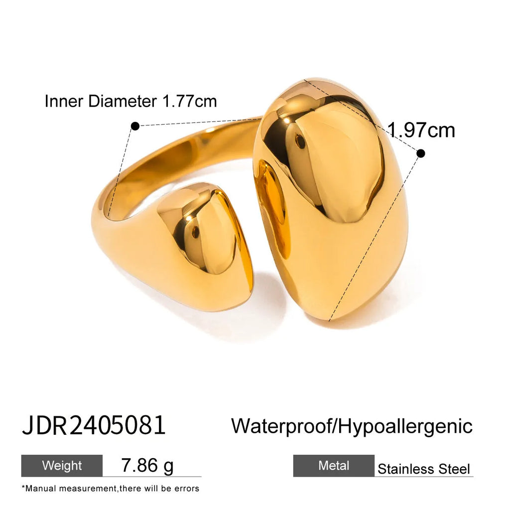 Women's exaggerated open geometric ring in stainless steel with electroplated finish.