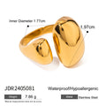 Women's exaggerated open geometric ring in stainless steel with electroplated finish.