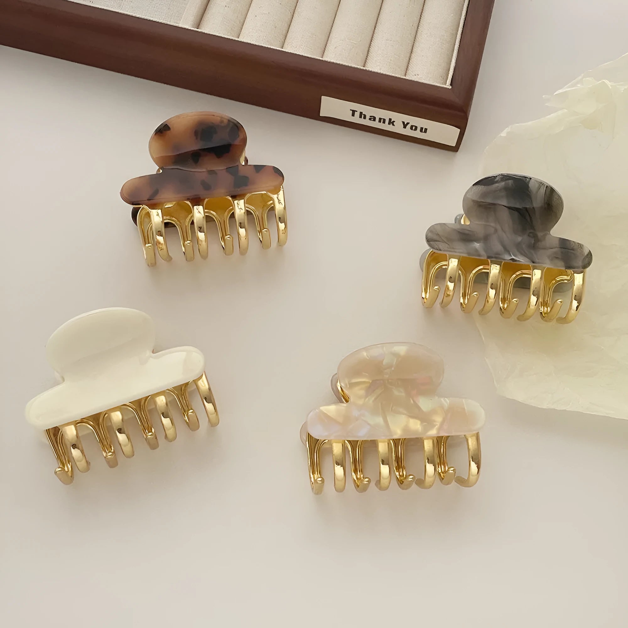 Dopamine retro acetate hair barrettes with medium metal grip in R08 colour variations
