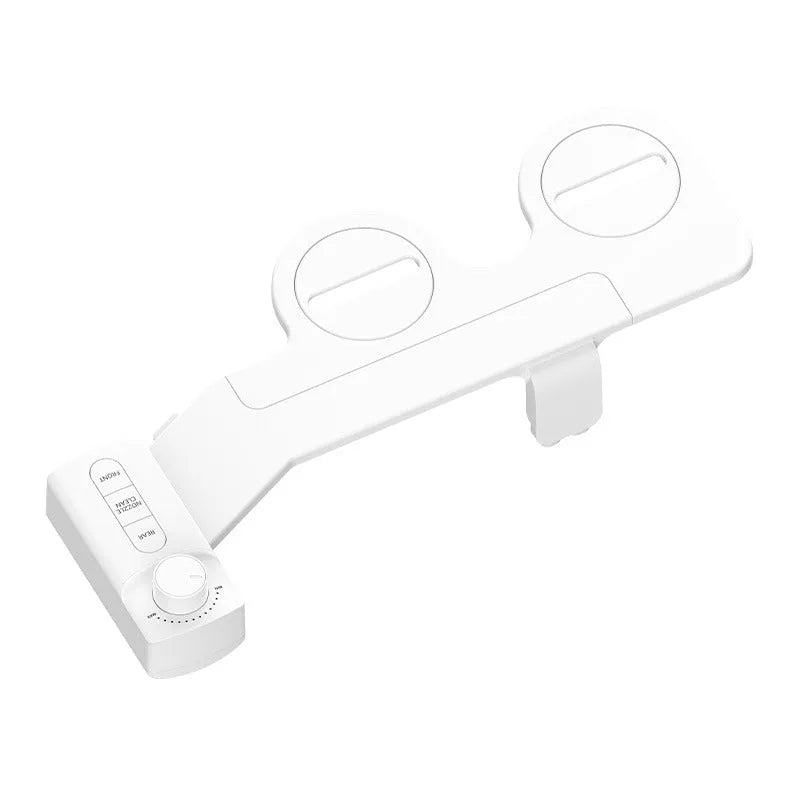 Pure white KB06 manual button-operated toilet cleaning tool with detachable nozzle and water fittings.