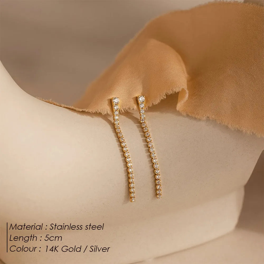 Women's geometric stainless steel zircon earrings with Chinese style design in gold and steel colour options