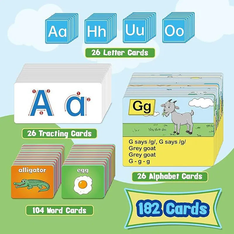 Large 60x40cm children's alphabet learning chart with word cards, letter cards and picture cards