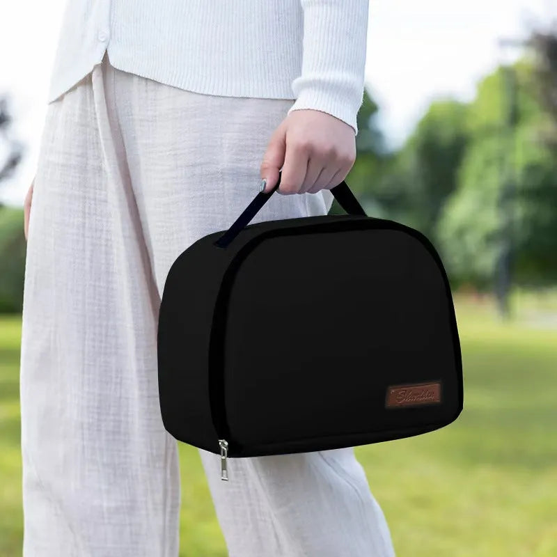 Insulated lunch box bag in textured cloth with large capacity for food preservation