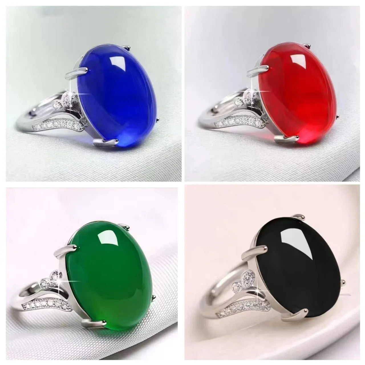Women's adjustable natural sapphire ring in geometric design with five colour options