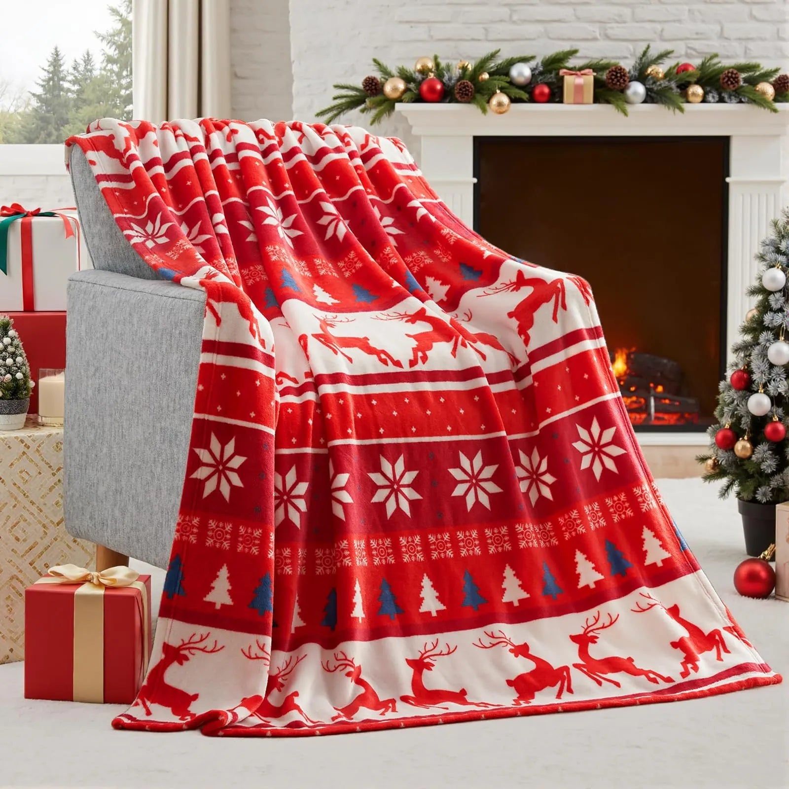 Christmas blanket in soft flannel and warm plush fabric with American style design