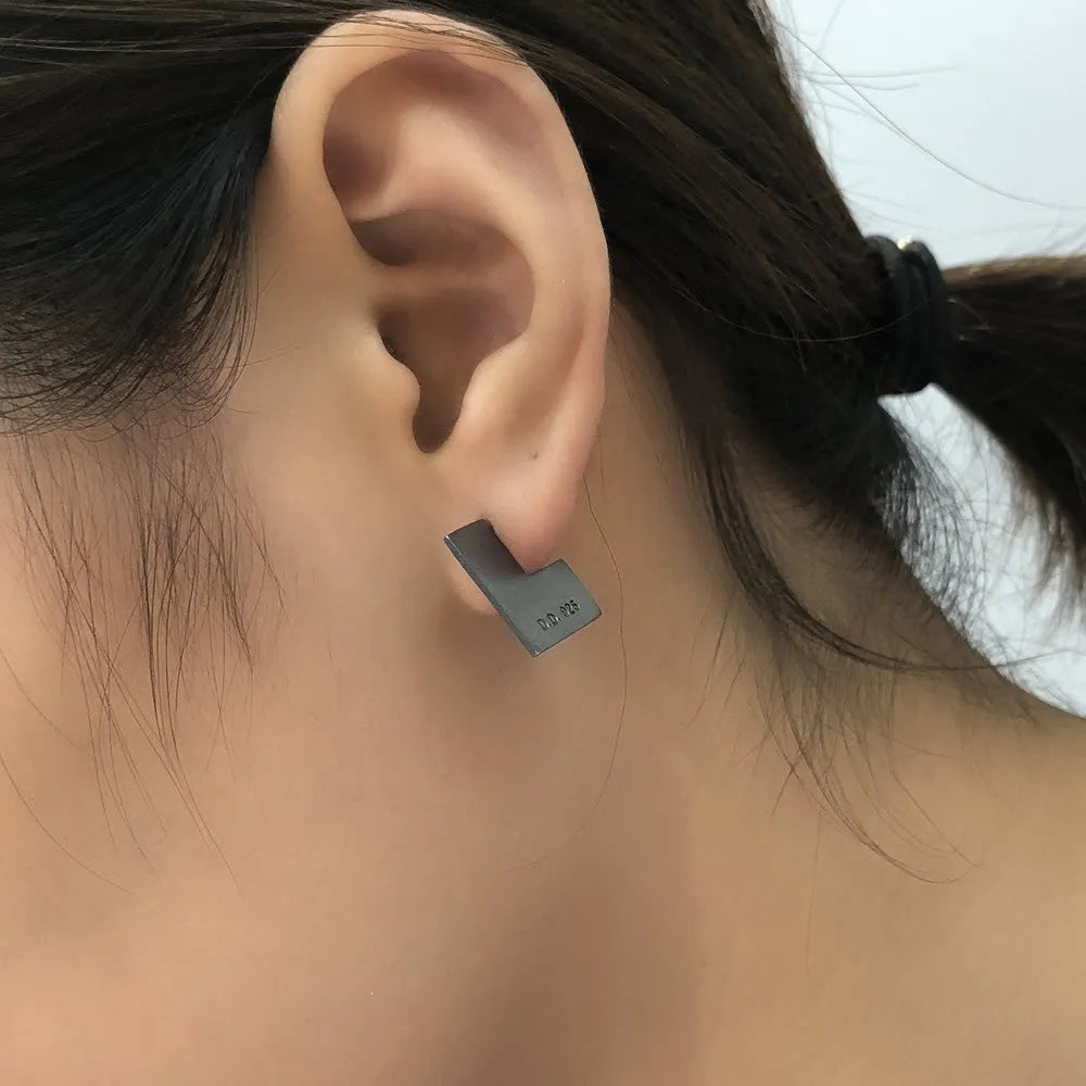 925 sterling silver geometric square earrings ring with oxidation black finish