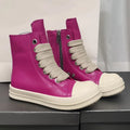 Black high-top leather boots with side zip and platform sole for men and women