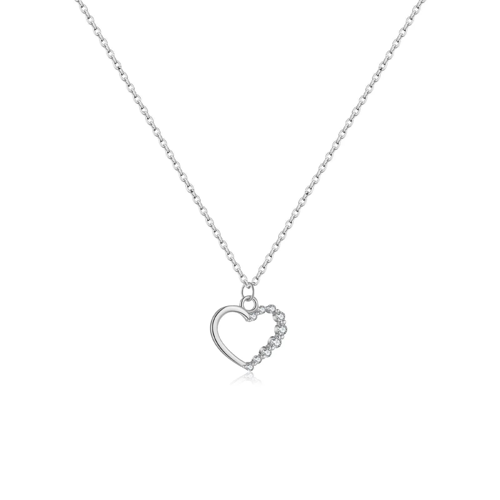 Sterling silver hollow heart necklace with regular chain in silver tone