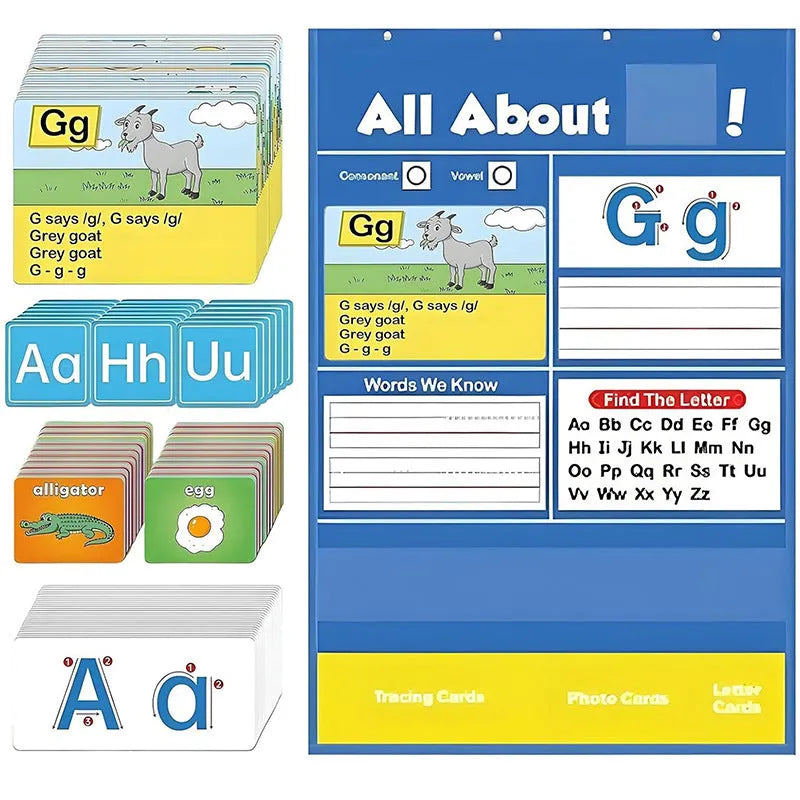 Large 60x40cm children's alphabet learning chart with word cards, letter cards and picture cards