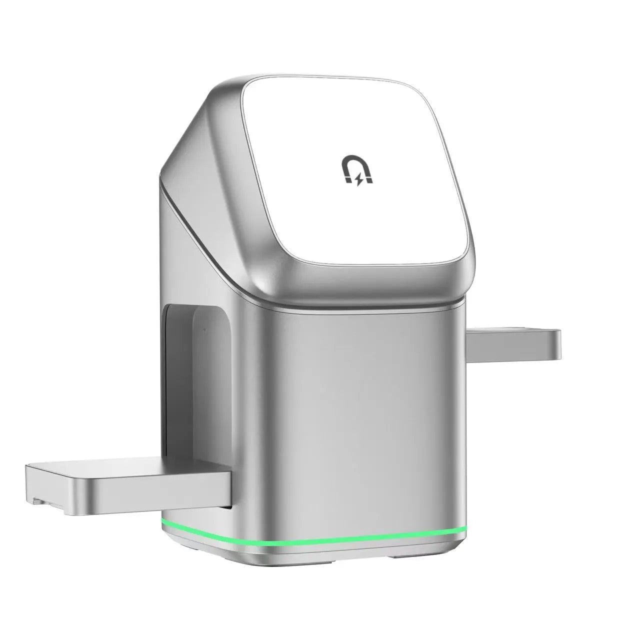 Mobile phone magnetic wireless charging stand showing 180-degree rotation feature in black finish