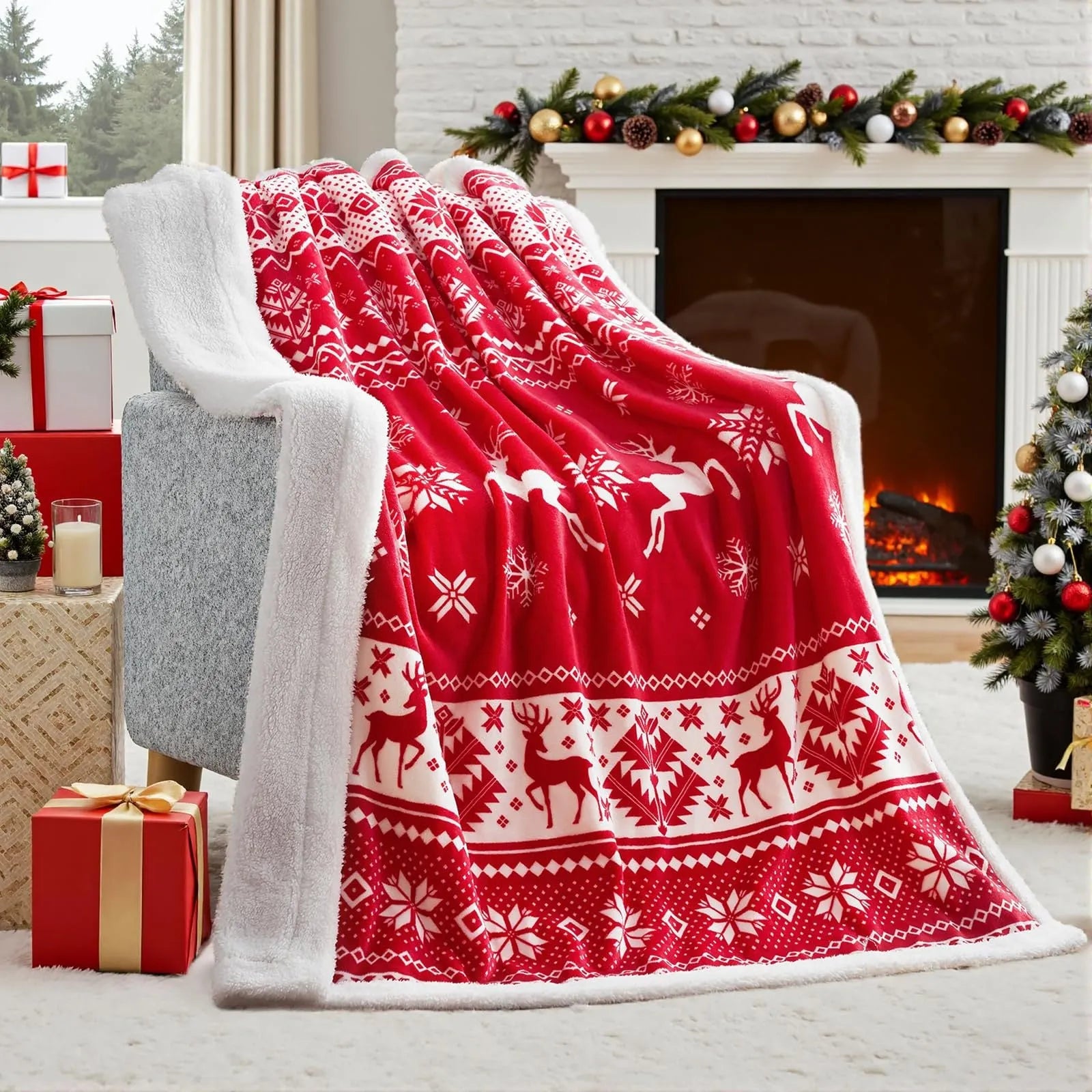 Christmas blanket in soft flannel and warm plush fabric with American style design