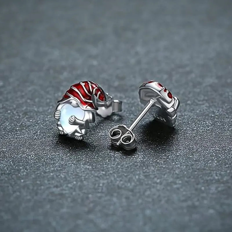 Women's copper heart-shaped earrings with a detailed Santa Claus design in white gold colour.
