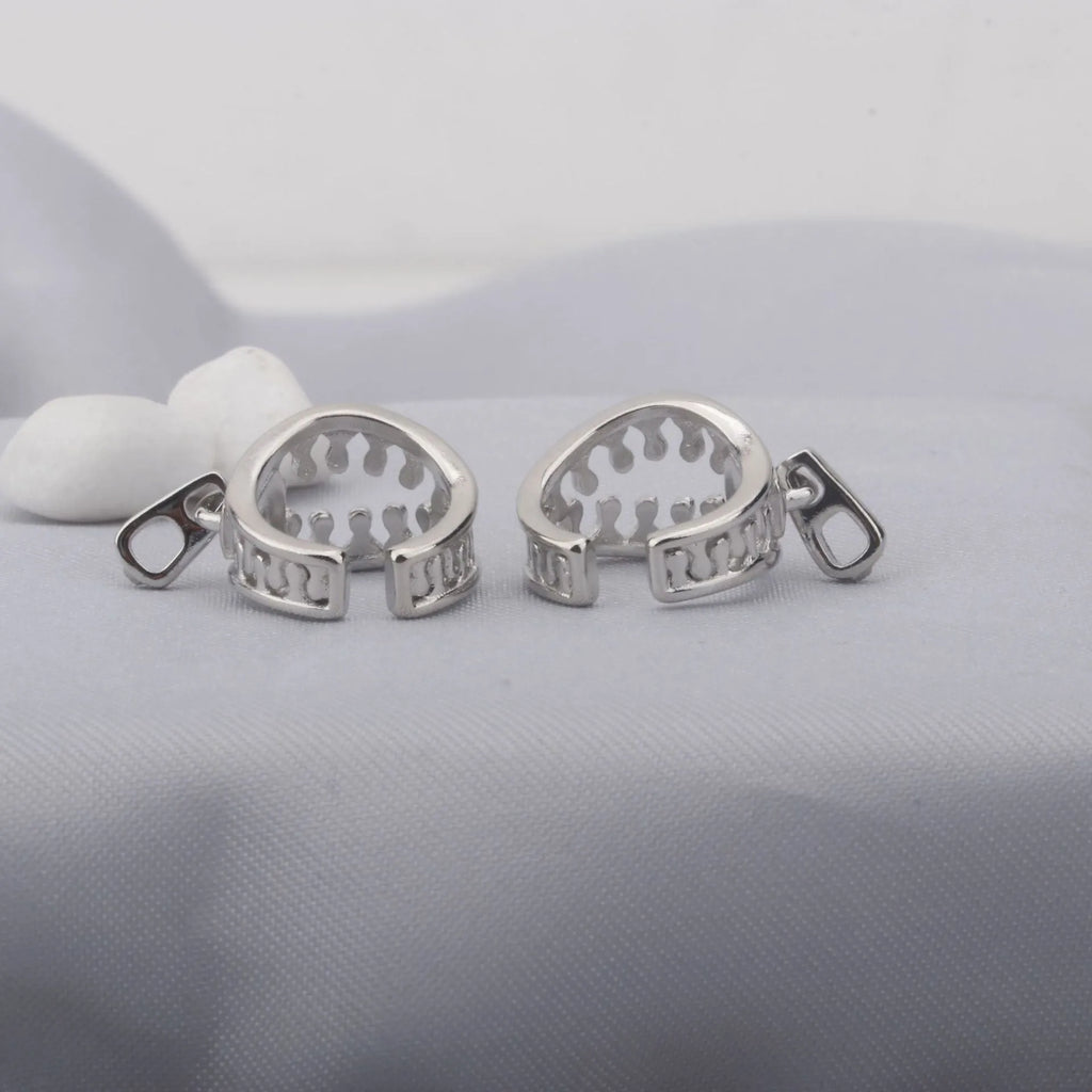 Copper geometric zipper ear clips with linear design and bone clip fastening in colour ES862
